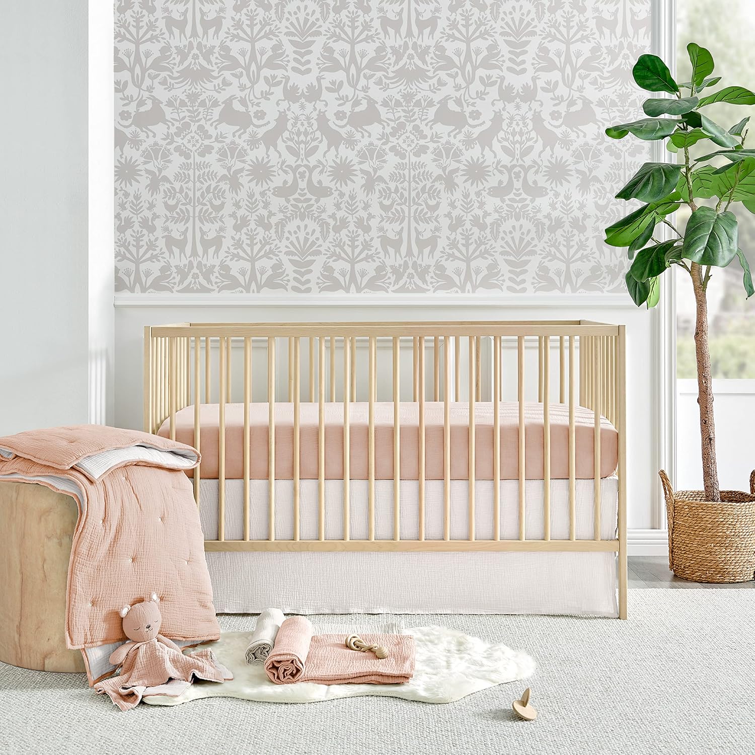Cloud Muslin Crib Bed Set - Pink and White Flowers for Nursery