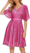 Sparkly Sequin Cocktail Dress with Bat Sleeves - Flattering Fit Full