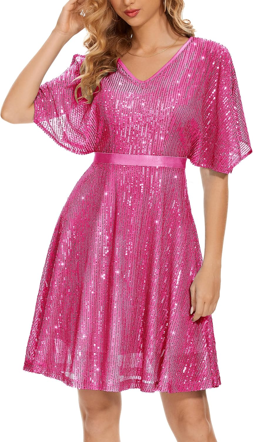 Sparkly Sequin Dress with Bat Sleeves for Glamorous Nights