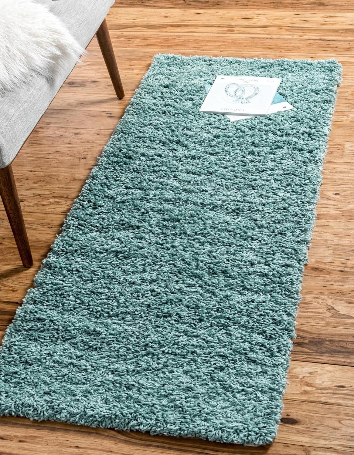 Uber Cozy Solid Shag Collection Rug 6 Ft Runner Light Slate Blue