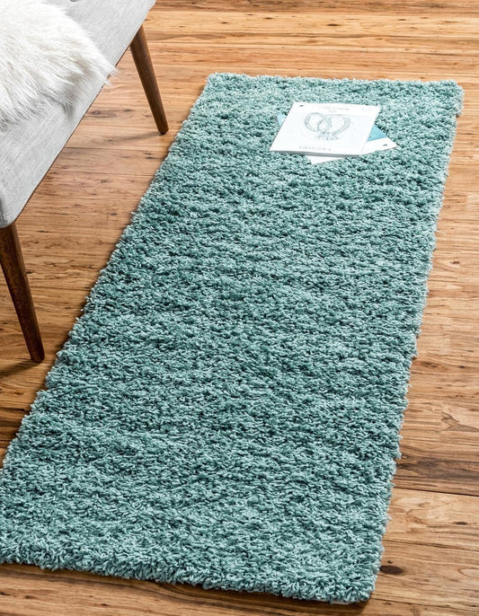 Uber Cozy Solid Shag Collection Rug 6 Ft Runner Light Slate Blue