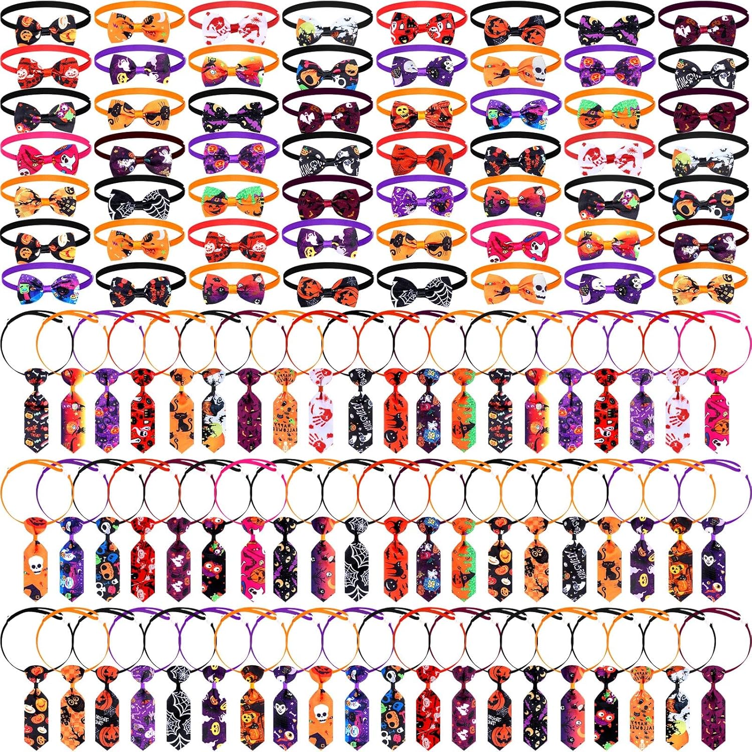 120 Pcs Halloween Bow Tie Collars and Neckties for Pets