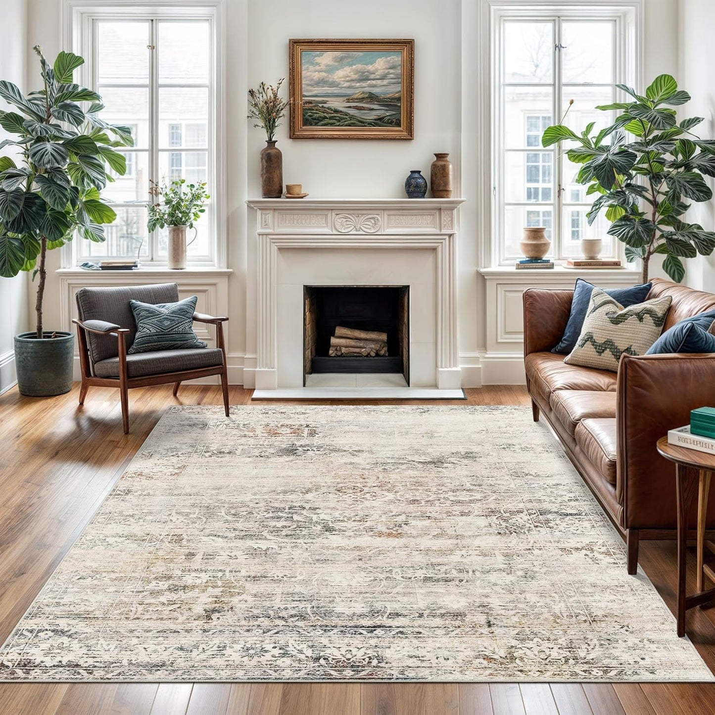 8x10 Area Rugs for Living Room with Vintage Floral Design
