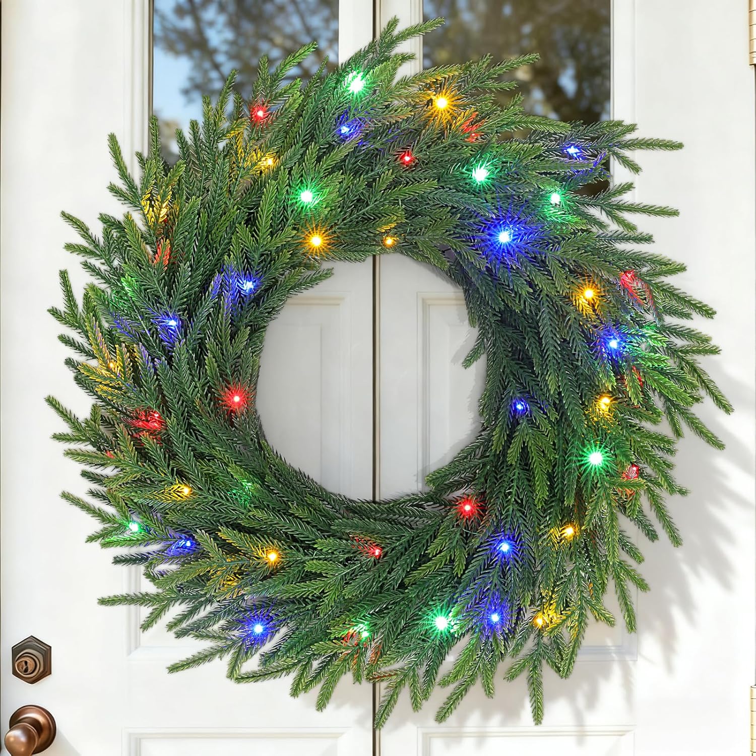 24 Inch Norfolk Pine Wreath with Lights for Holiday Decor