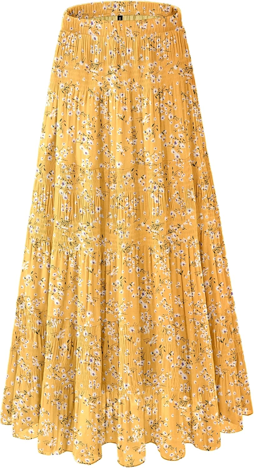Women's Chiffon White Flowy Maxi Skirts for Boho Fall Style