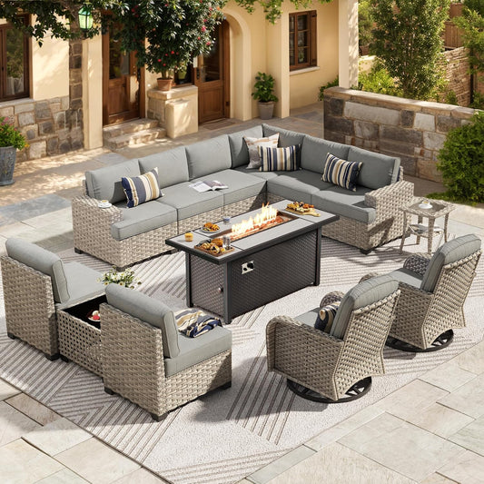 HOOOWOOO Outdoor Sectional Patio Furniture Set with Fire Pit