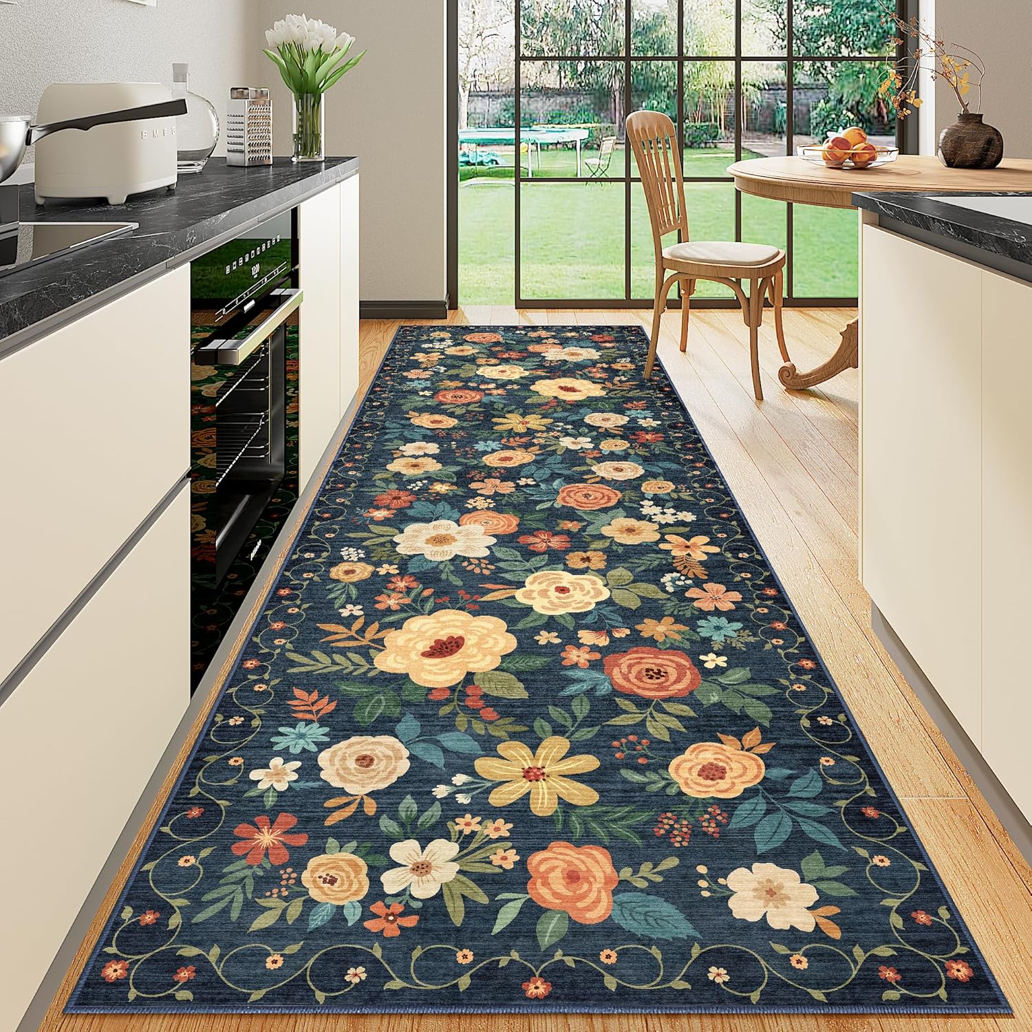 DUKINO 3x10 Runner Rug for Hallway - Soft Floral Design