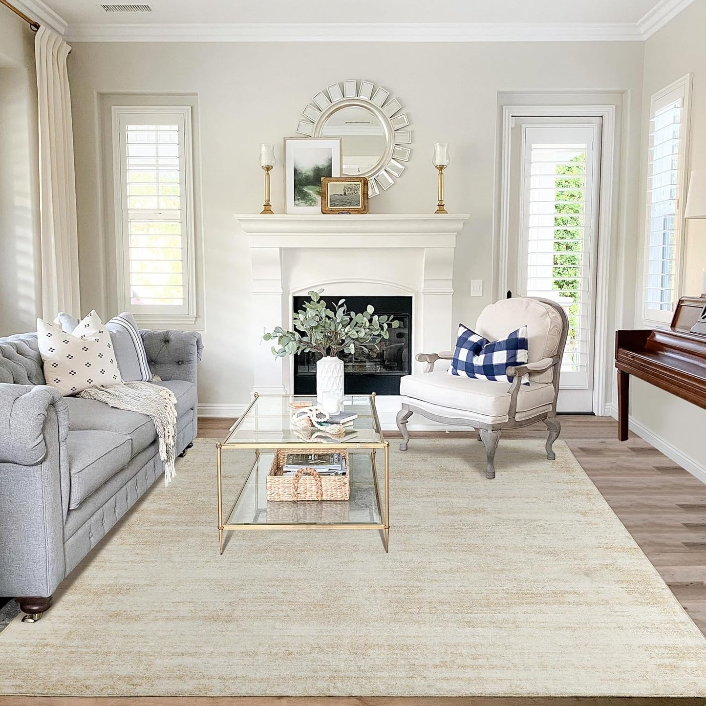 5x7 Area Rugs for Living Room - Washable Tan Beige Abstract Design
