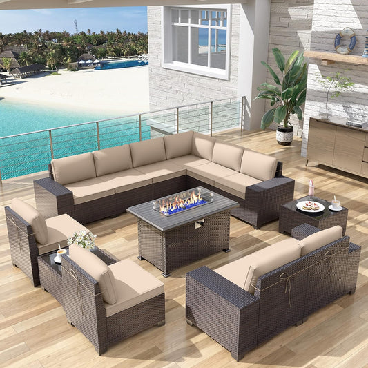 Kurapika 13 Pieces Patio Furniture Set with Fire Pit Table