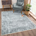 Caria Washable Non-Slip 8x10 Rug - Ivory Black Geometric
