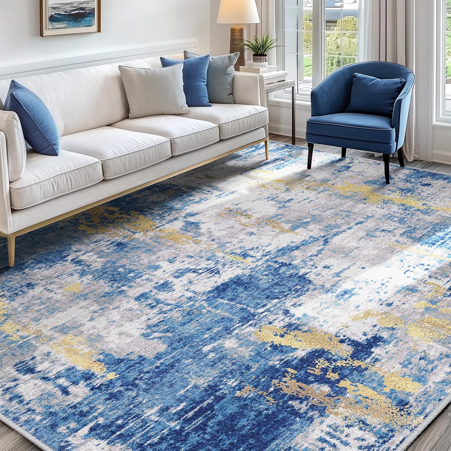 Washable Area Rugs 5ftx7ft Non-Slip Modern Abstract Soft Design