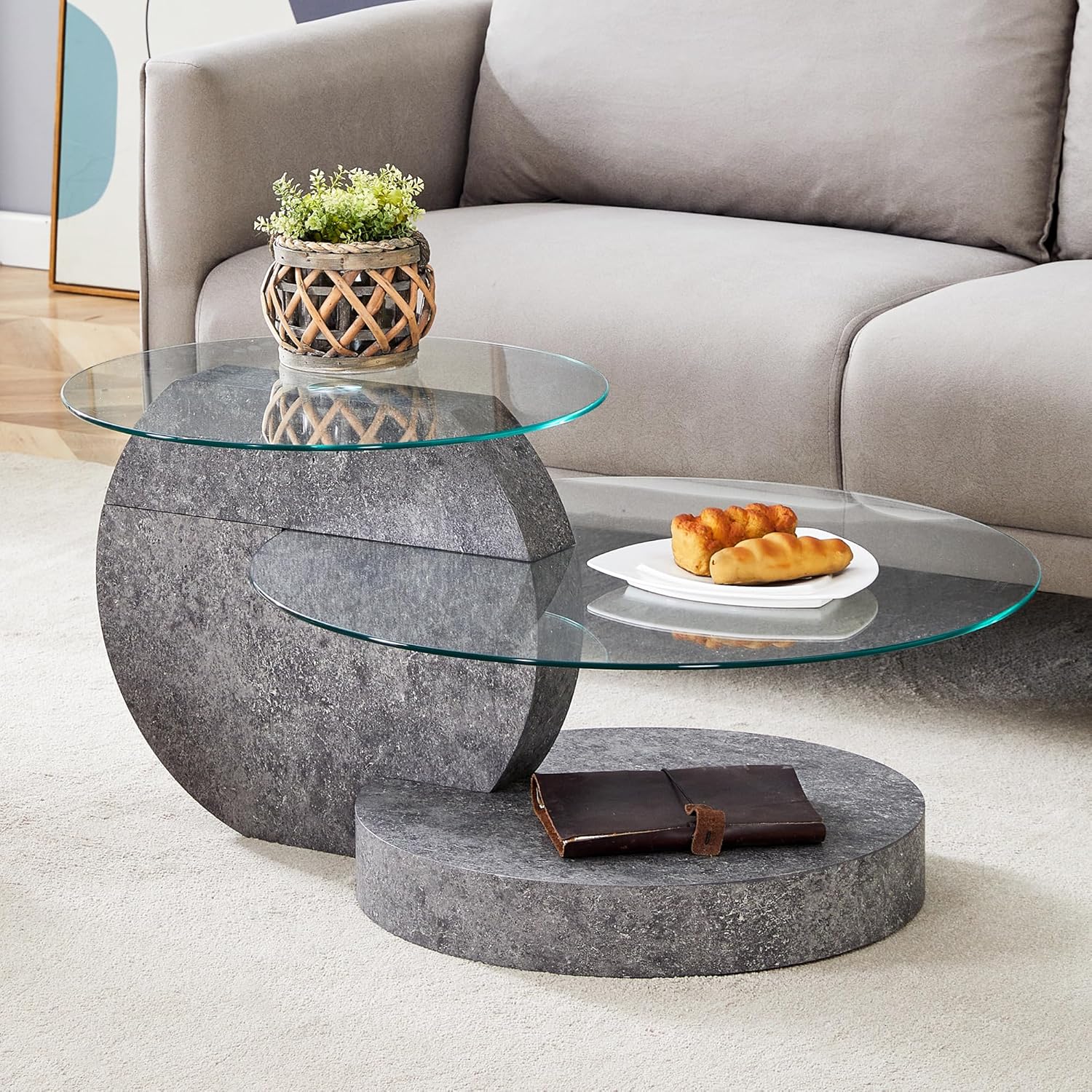 Modern 3 Tier Round Glass Coffee Table - Space-Saving Elegance
