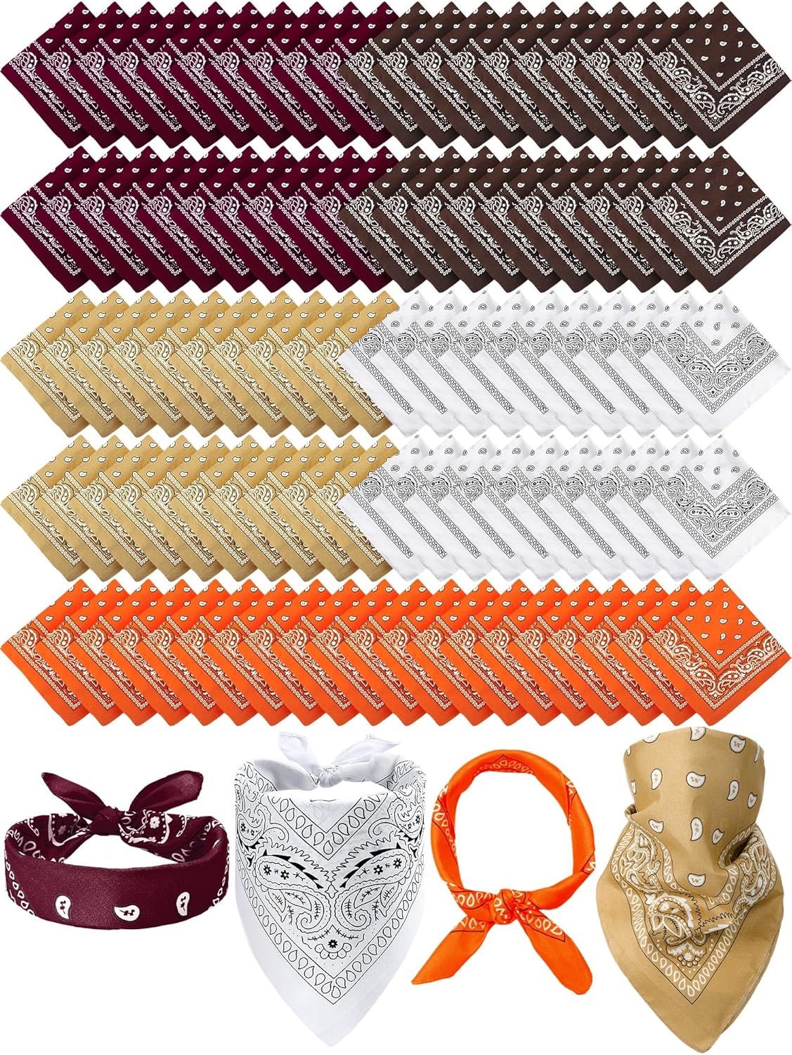 100 Pieces Paisley Bandanas for Parties and Costumes