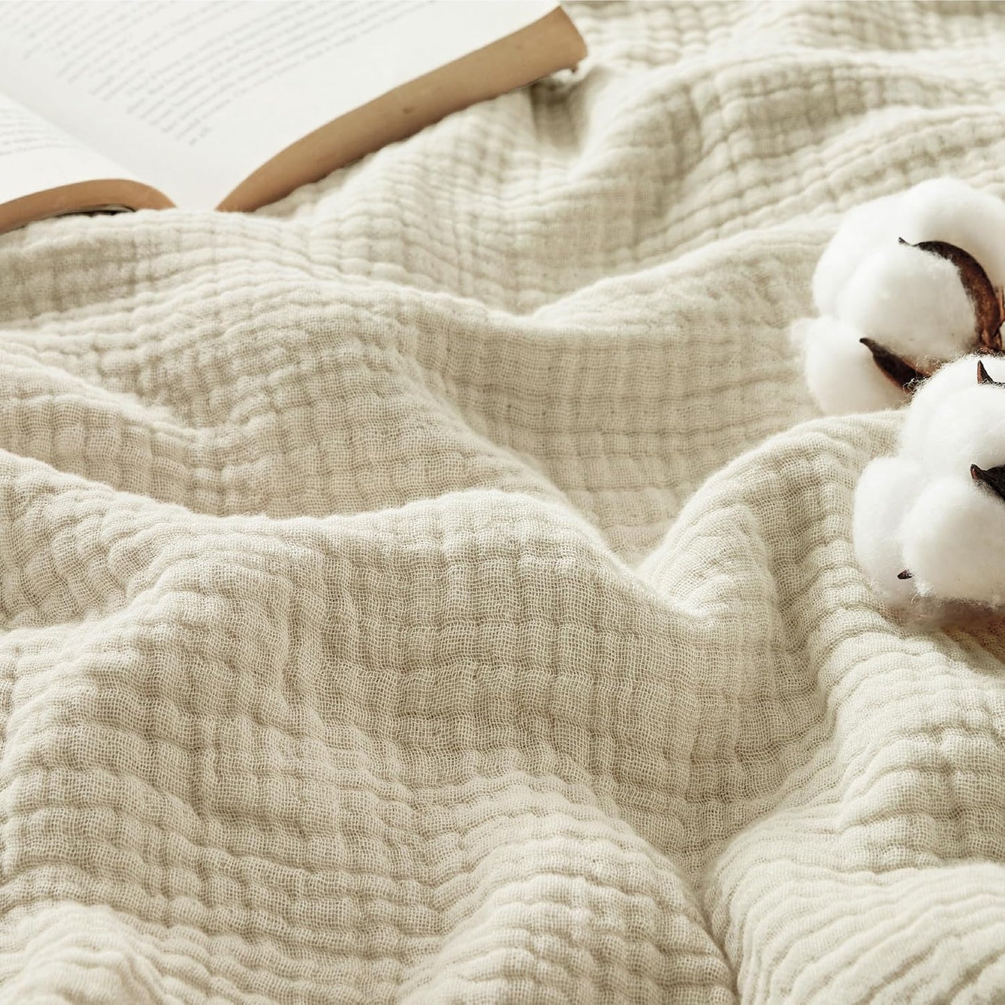 Bedsure 100% Cotton Muslin Blanket King Size for Summer Comfort