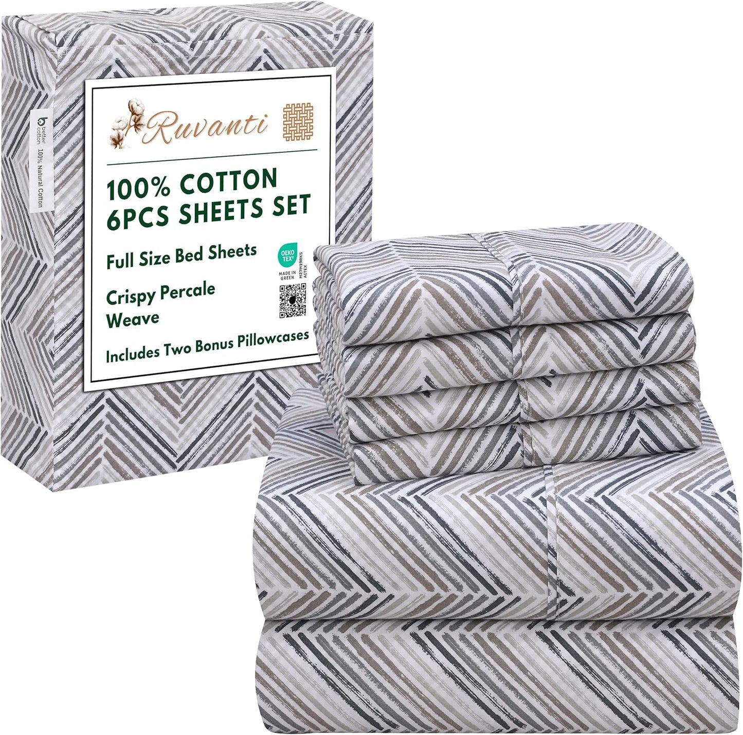 RUVANTI 6 Pcs Cotton Sheets - Soft, Lightweight & Breathable