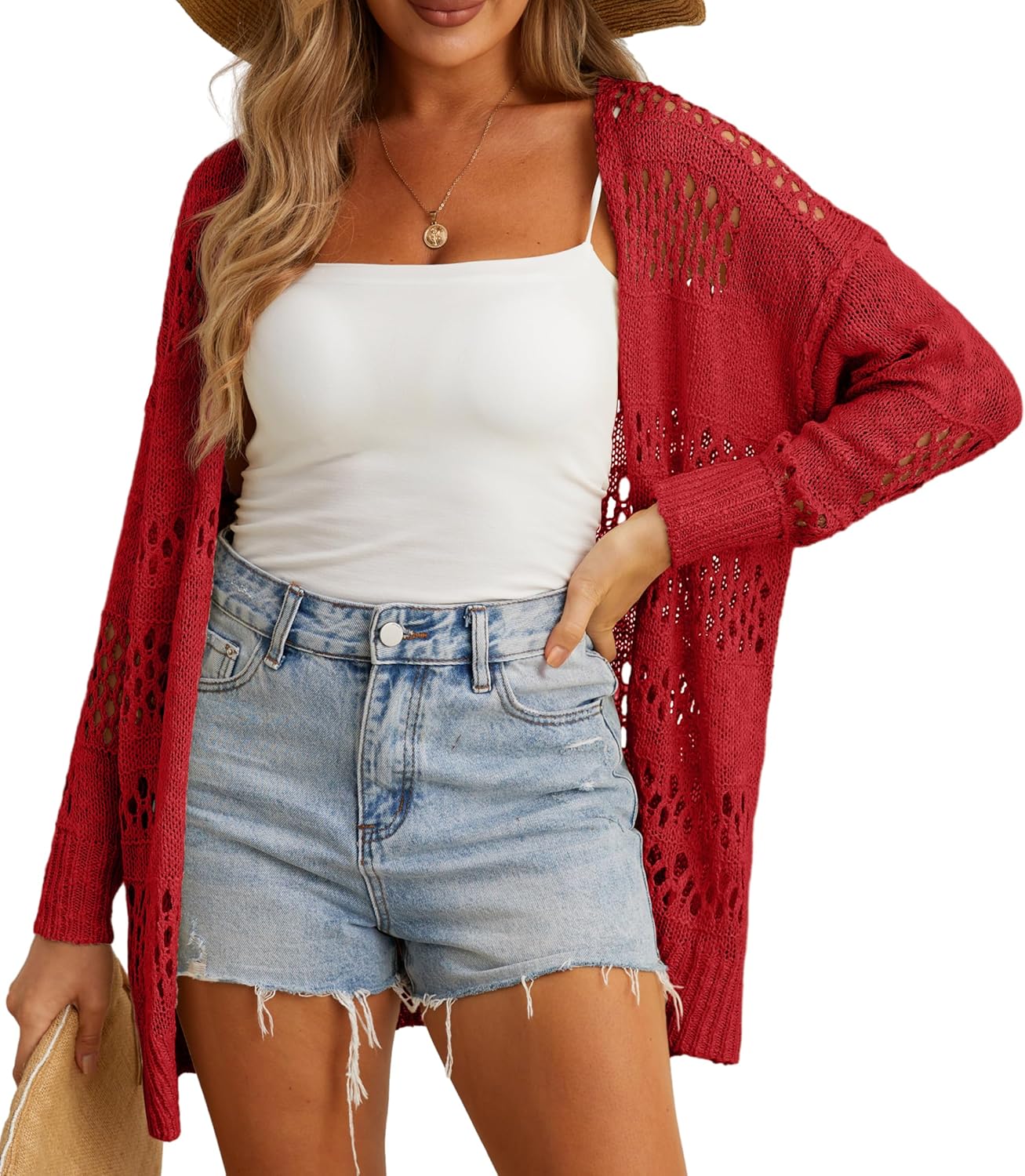 GRECERELLE Women Summer Crochet Lightweight Oversized Cardigan
