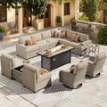 Beige Outdoor Sectional Patio Furniture Set with Fire Pit Table