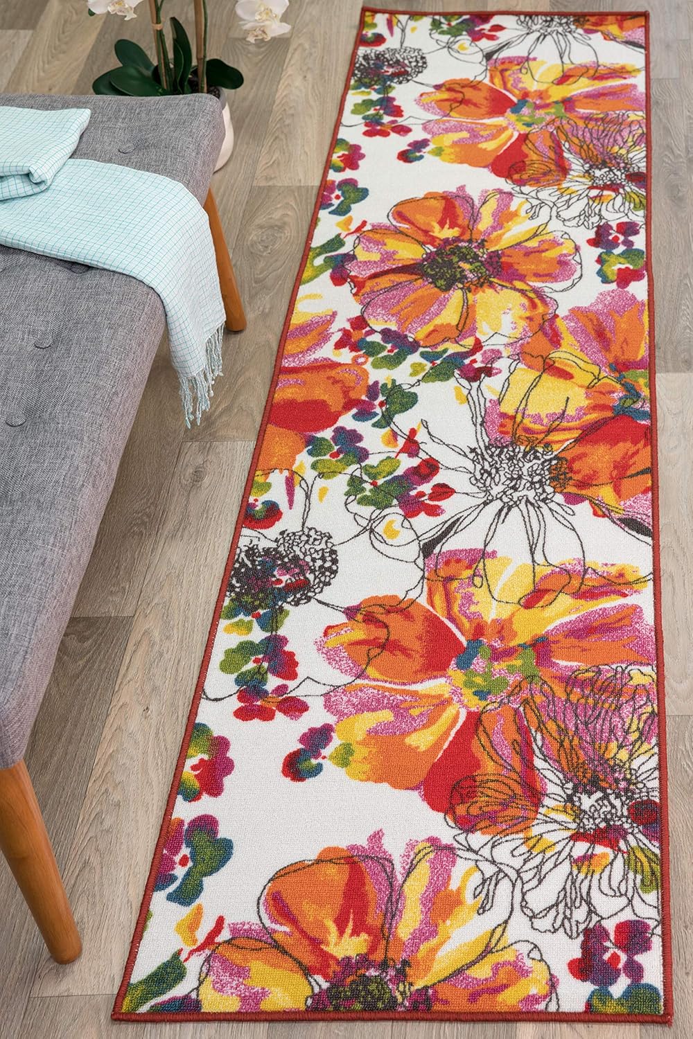 Rugshop Multi Bright Flowers Non Slip Runner Rug for Hallway