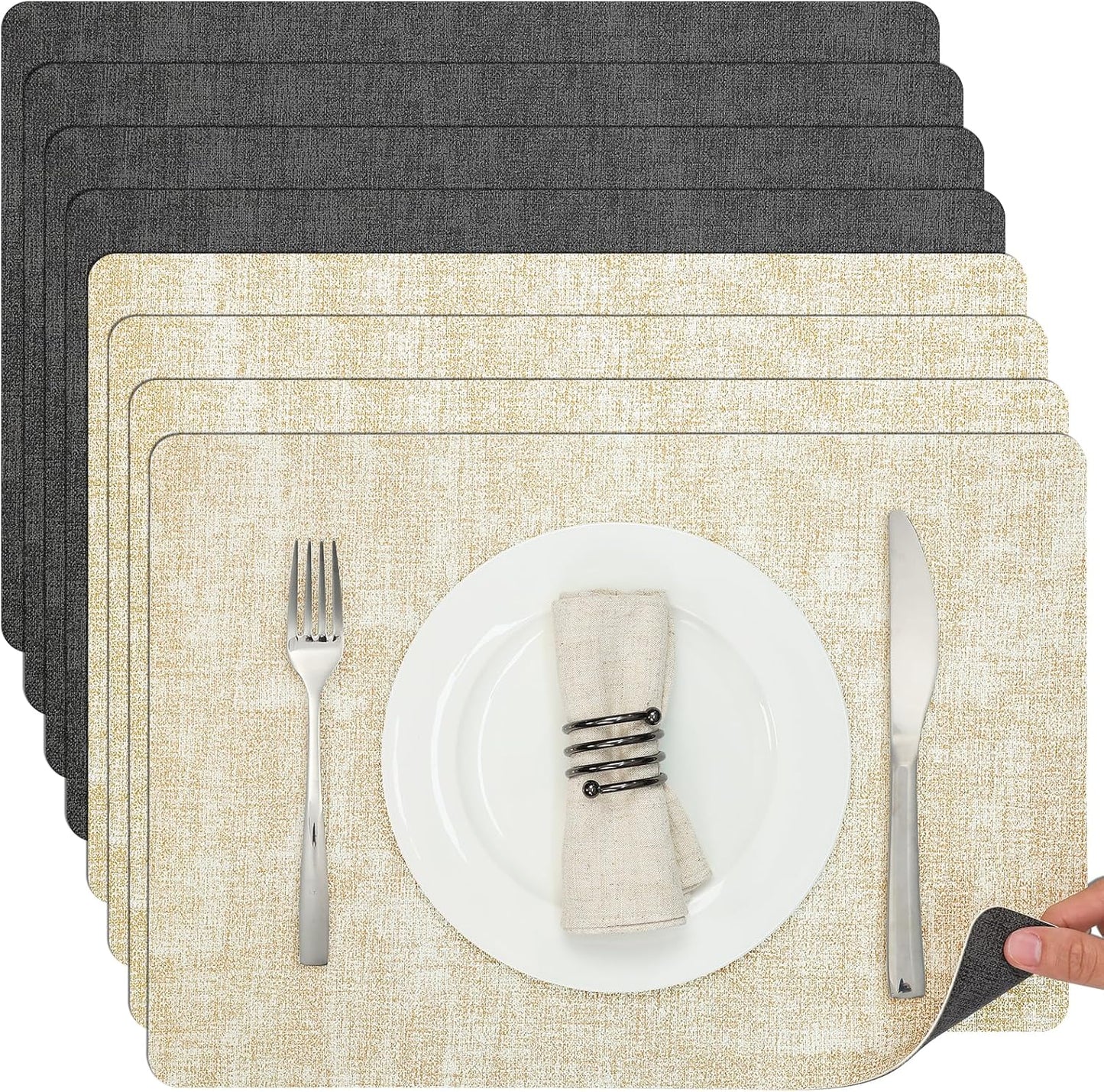 Dual Sided Faux Leather Placemats Set of 8 for Dining Table