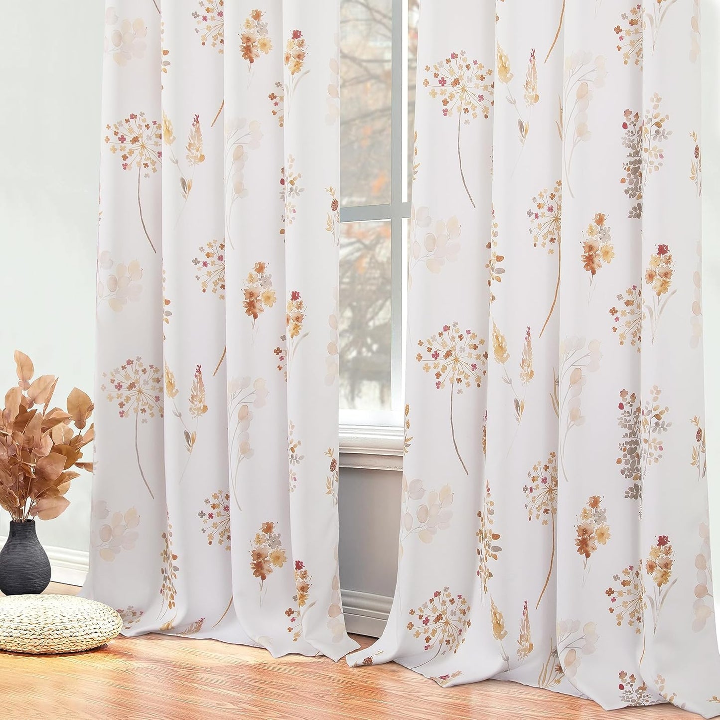 XTMYI Burnt Orange Curtains for Living Room with Floral Design