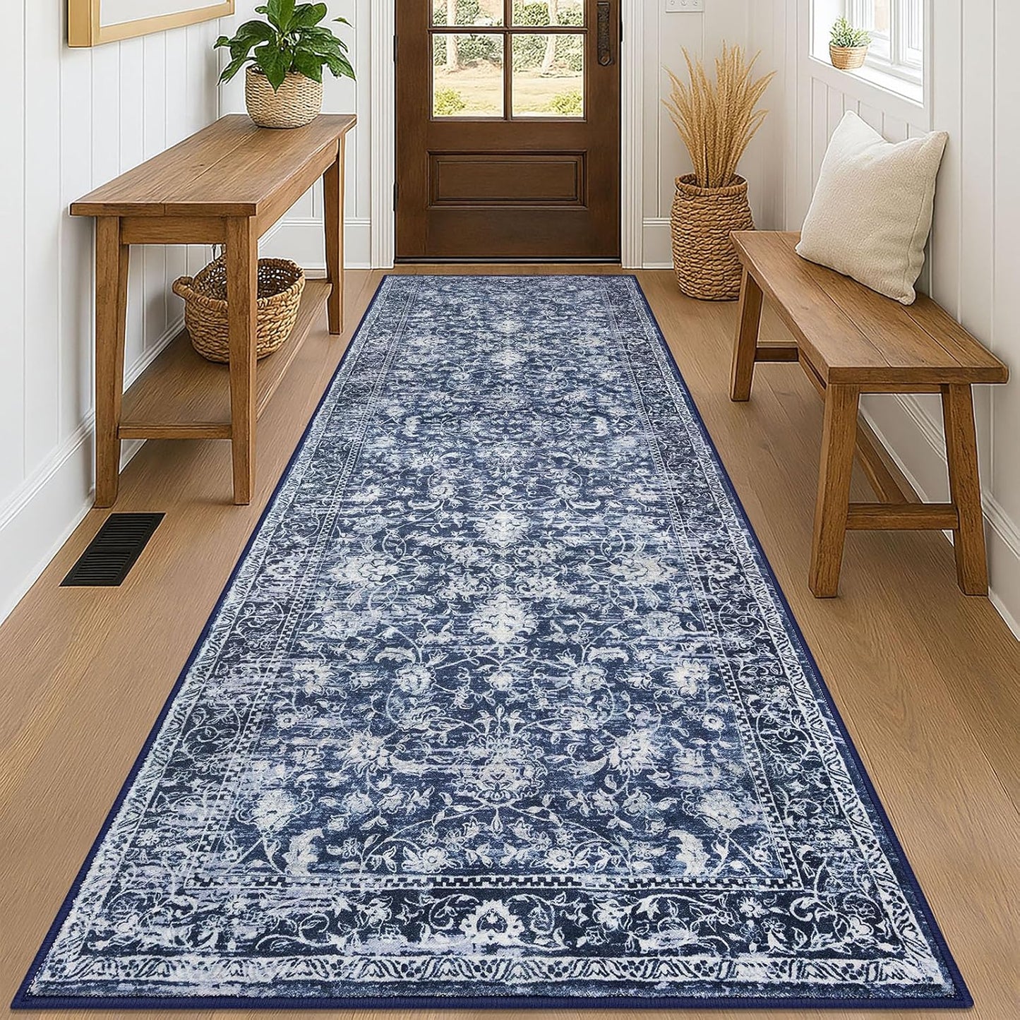 KILOCOCO Vintage Floral Washable 3x8 Hallway Runner Rug