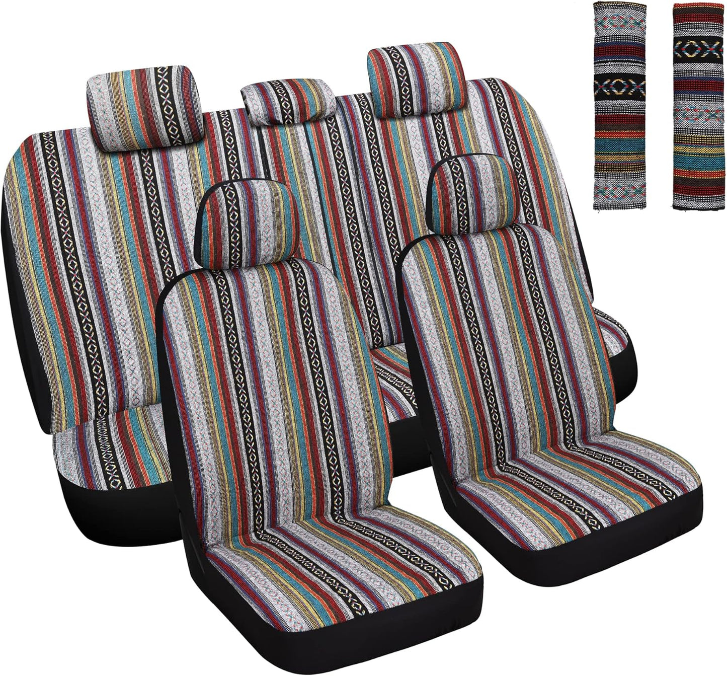 Baja Saddle Blanket Car Seat Covers Full Set with Seat Belt Pads