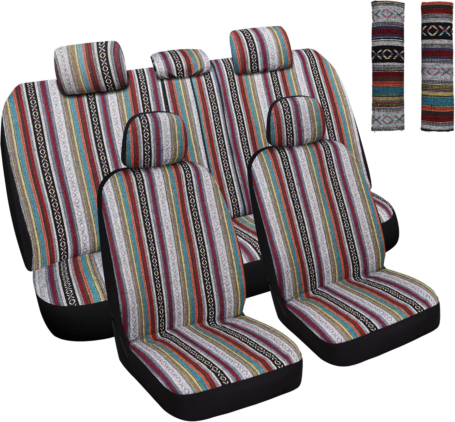 Baja Saddle Blanket Car Seat Covers Full Set with Seat Belt Pads