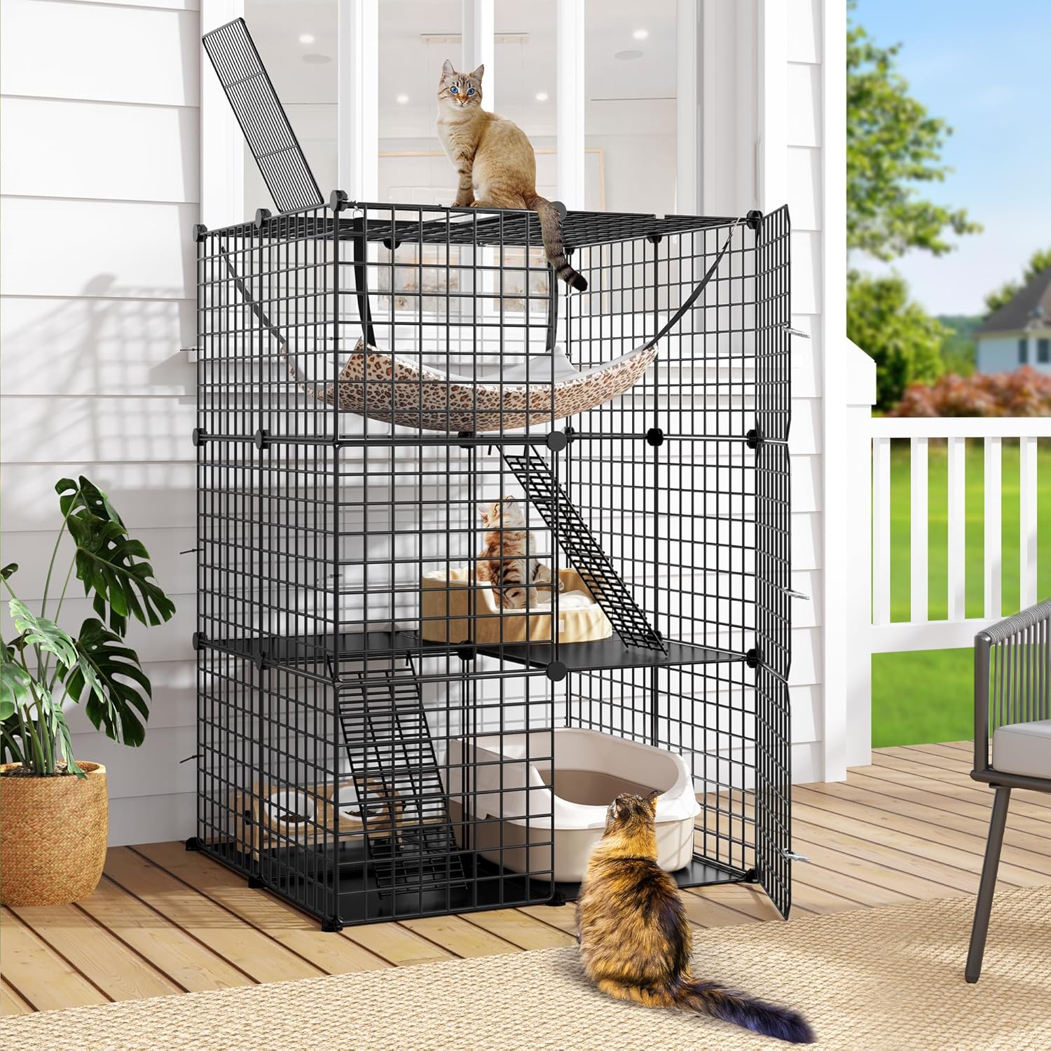 DWVO Indoor Metal Cat Cage: 3-Level Enclosure for Kittens