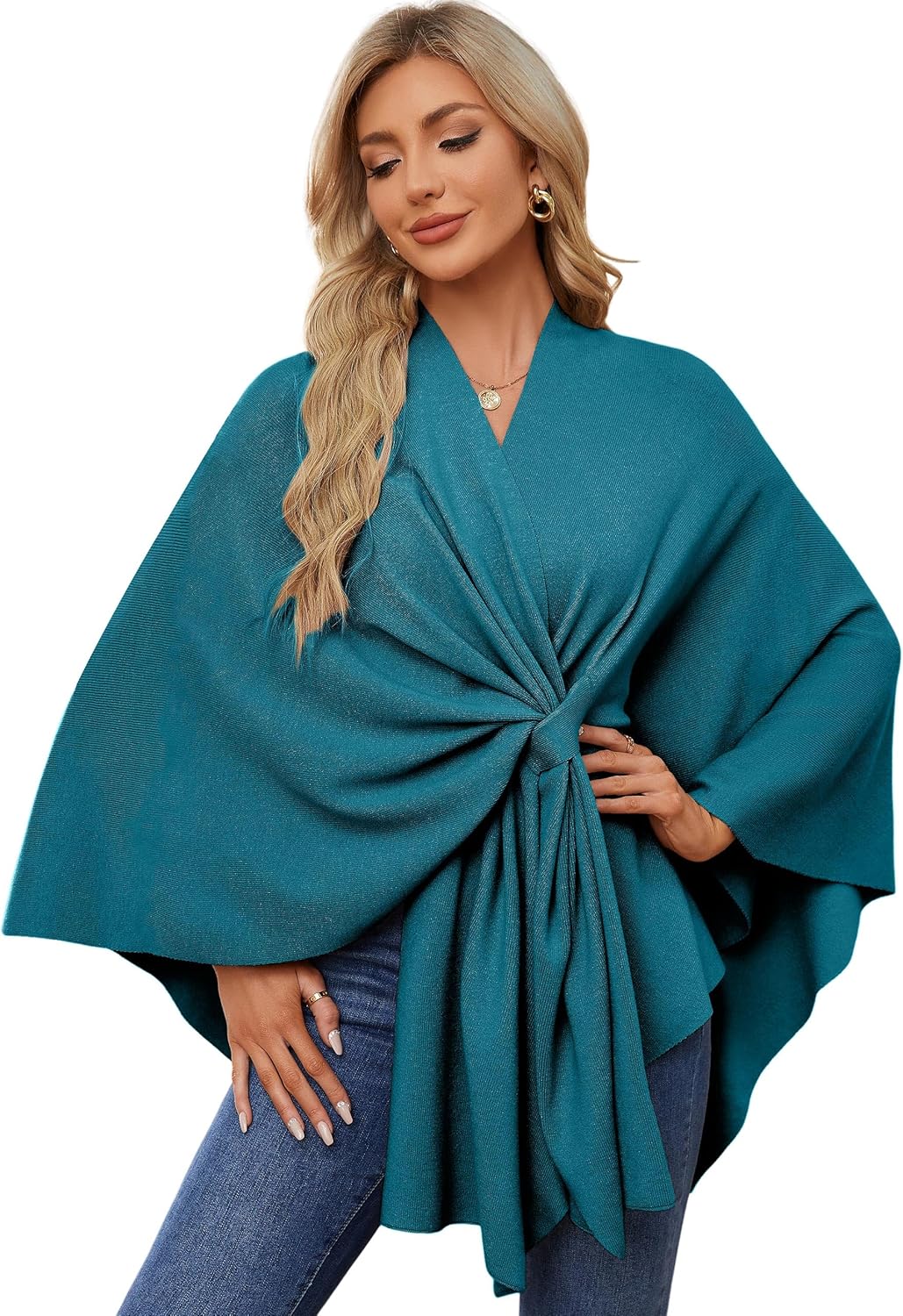 Elegant Shawl Wraps for Women - Soft Open Front Poncho Sweater