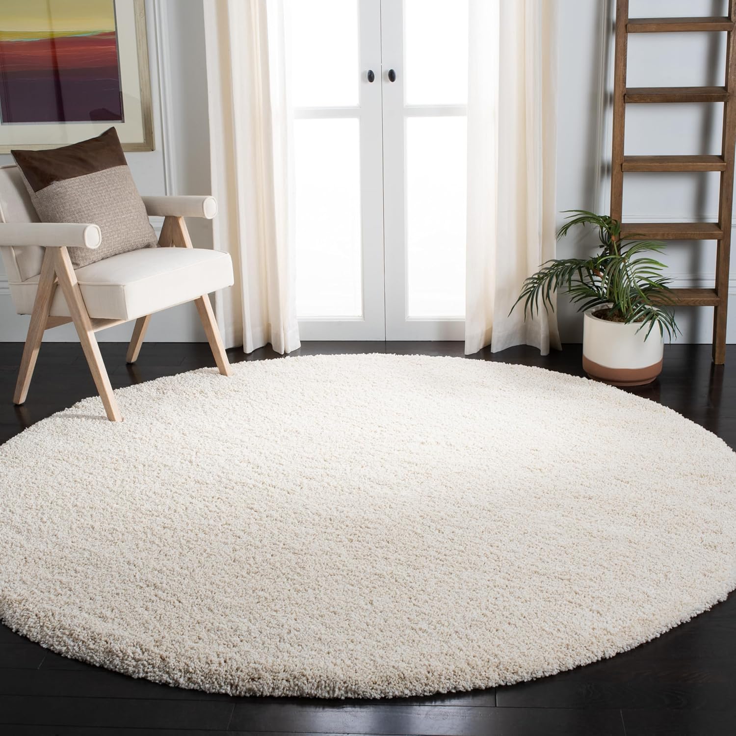 SAFAVIEH Milan Shag Collection Area Rug - 10ft Round Ivory