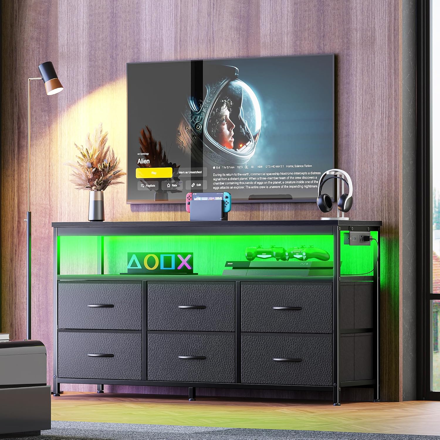 47 Fabric Dresser TV Stand - Power Outlets, Storage Solution