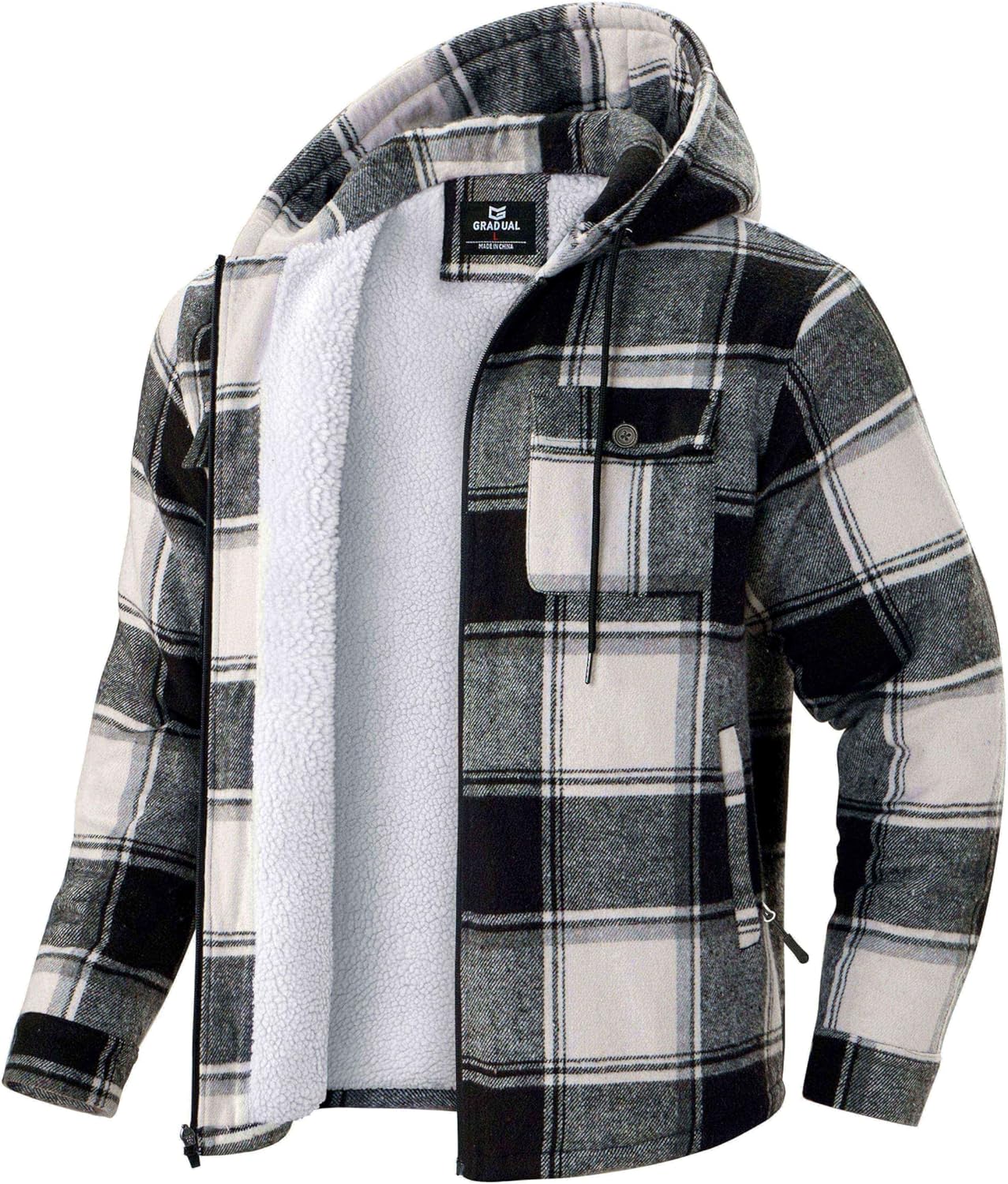 G Gradual Men's Flannel Jacket: Warm Sherpa Lined Hoodie