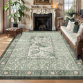 Provence 8x10 Area Rug - Sage Green Botanical Washable Low-Pile