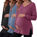 3 Pack Women's Ribbed Maternity Shirts V Neck Long Sleeve T-Shirts