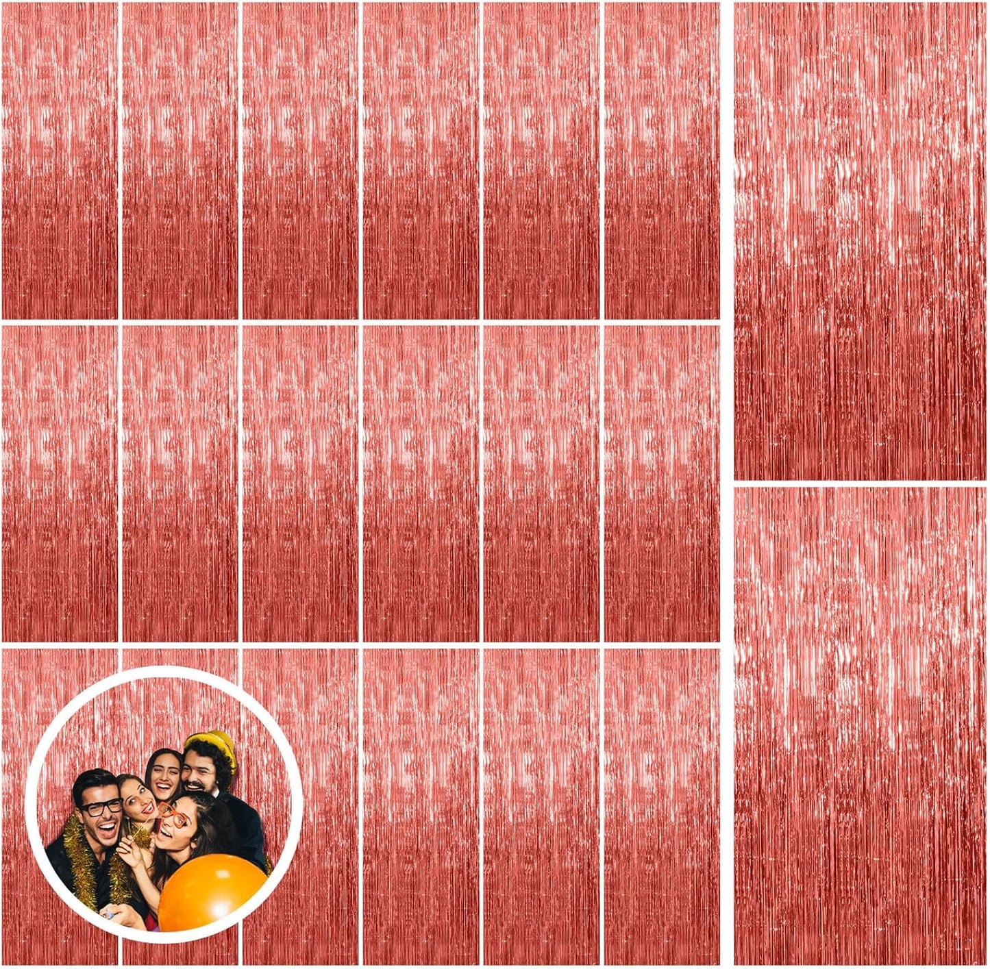20 Pack Rose Gold Fringe Curtain Backdrop for Parties and Events