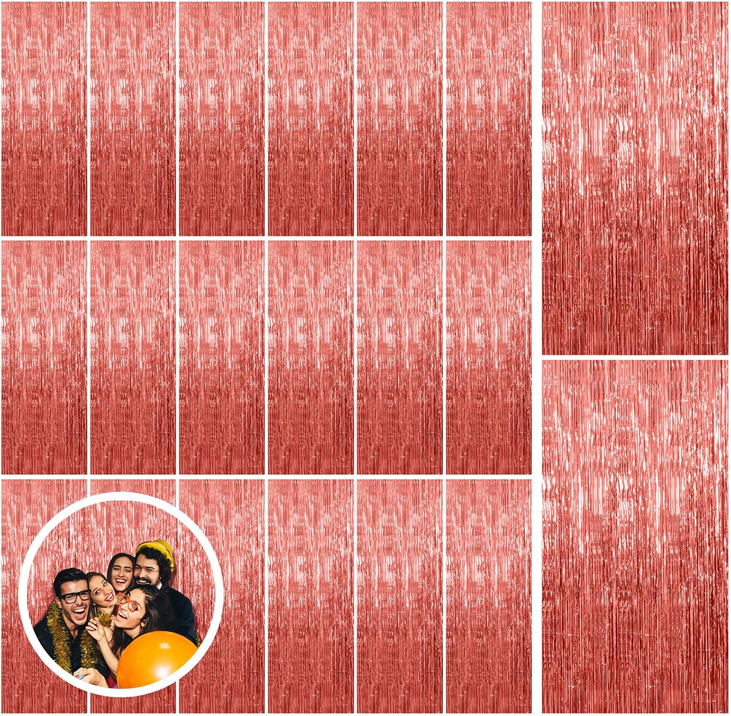 20 Pack Rose Gold Fringe Curtain Backdrop for Parties and Events