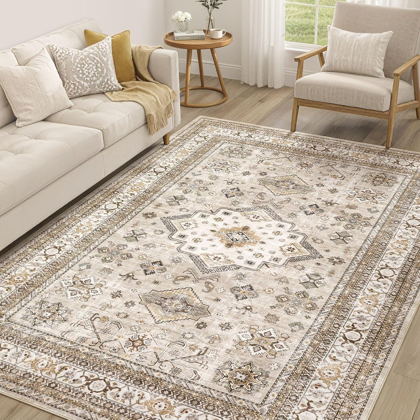 Vintage Living Room Area Rug 5x7 - Soft Washable Carpet