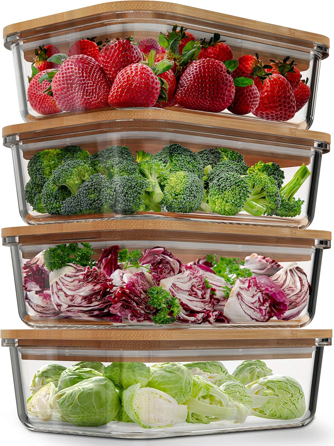 Glass Food Storage Containers with Bamboo Lids for Meal Prep