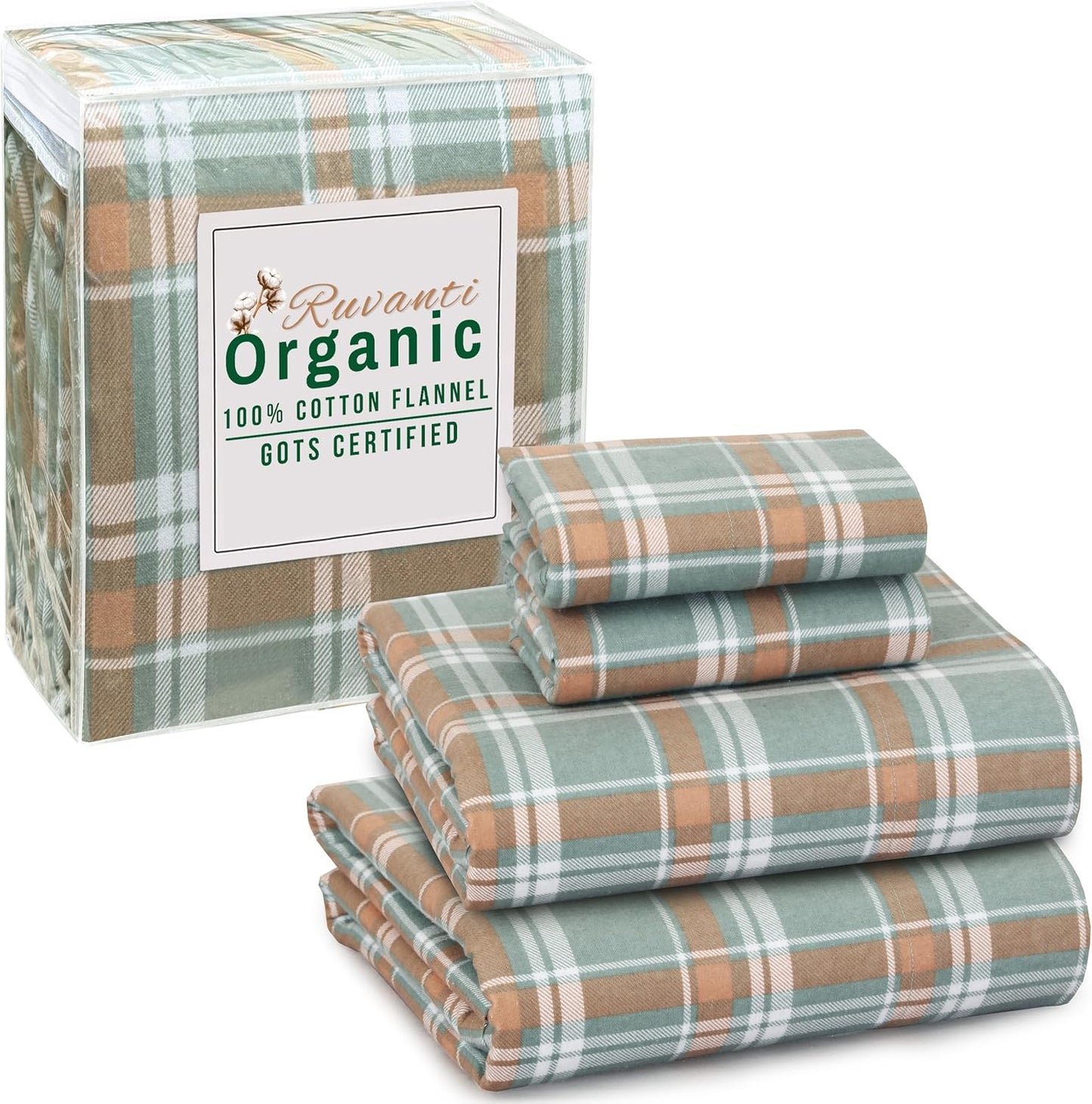 RUVANTI Flannel Sheets King Size - Organic Cotton Cozy Set