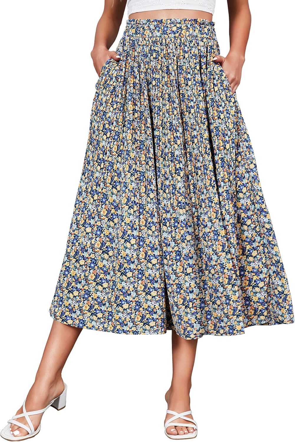 Zeagoo Women's Midi Skirts High Waisted Pleated A-Line Style