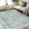 Area Rugs for Living Room 5x7 Machine Washable Rug - Low Pile Blue