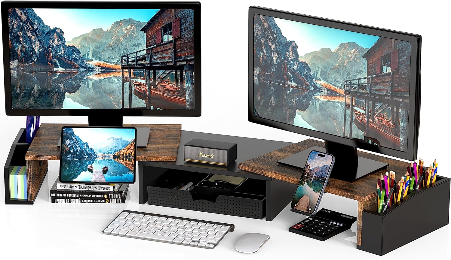 Dual Monitor Stand Riser with Drawer - Organize in Style!