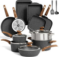 MAISON ARTS 17 Piece Black Pots and Pans Set Non Stick Granite