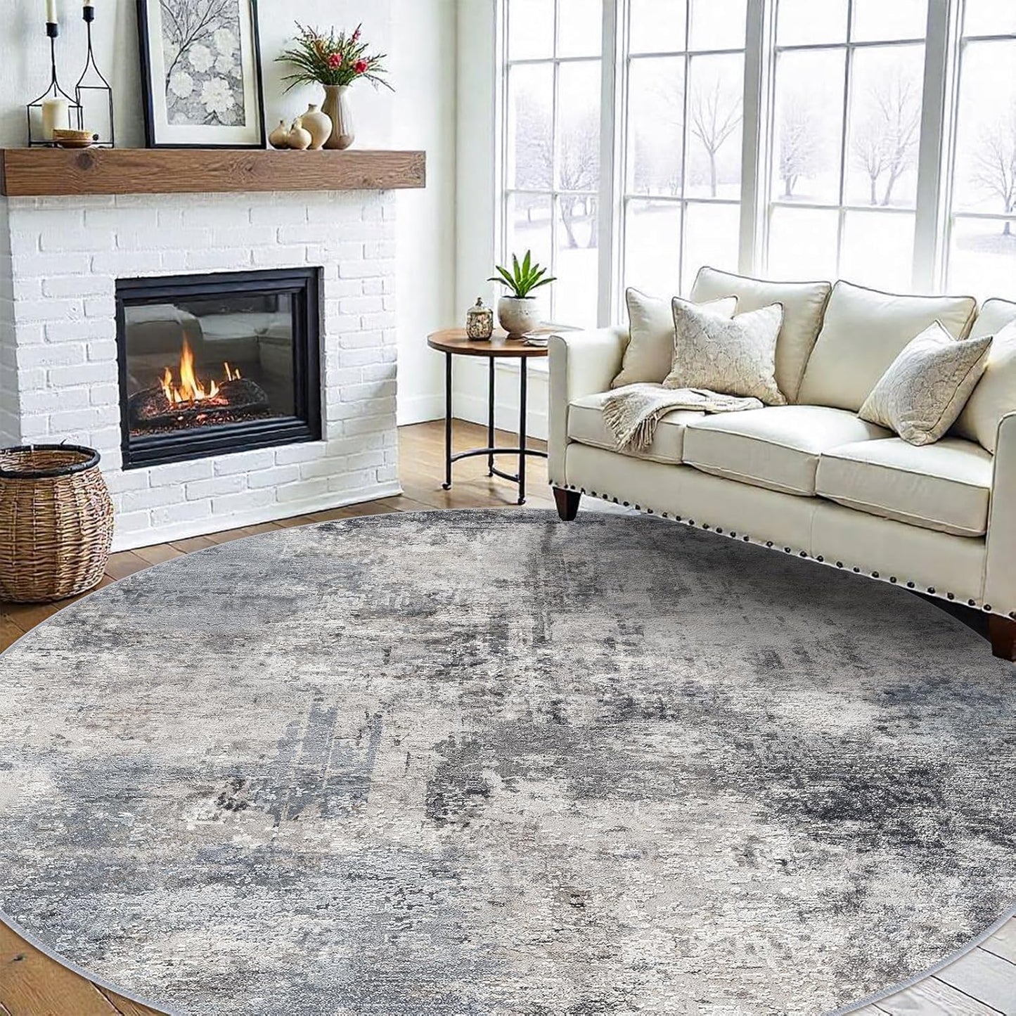 RUUGME Washable 9ft Round Area Rug for Living Room and Bedroom