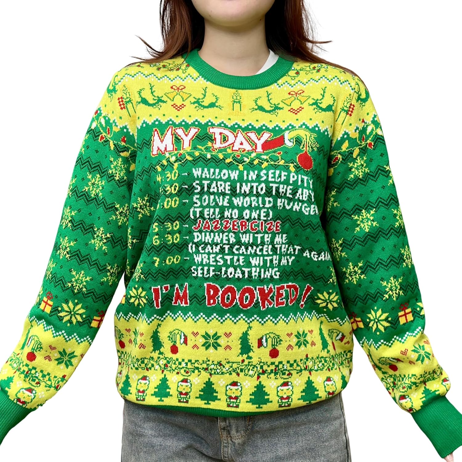 Kozmoz Inspire My Day I'm Booked Ugly Christmas Sweater Women