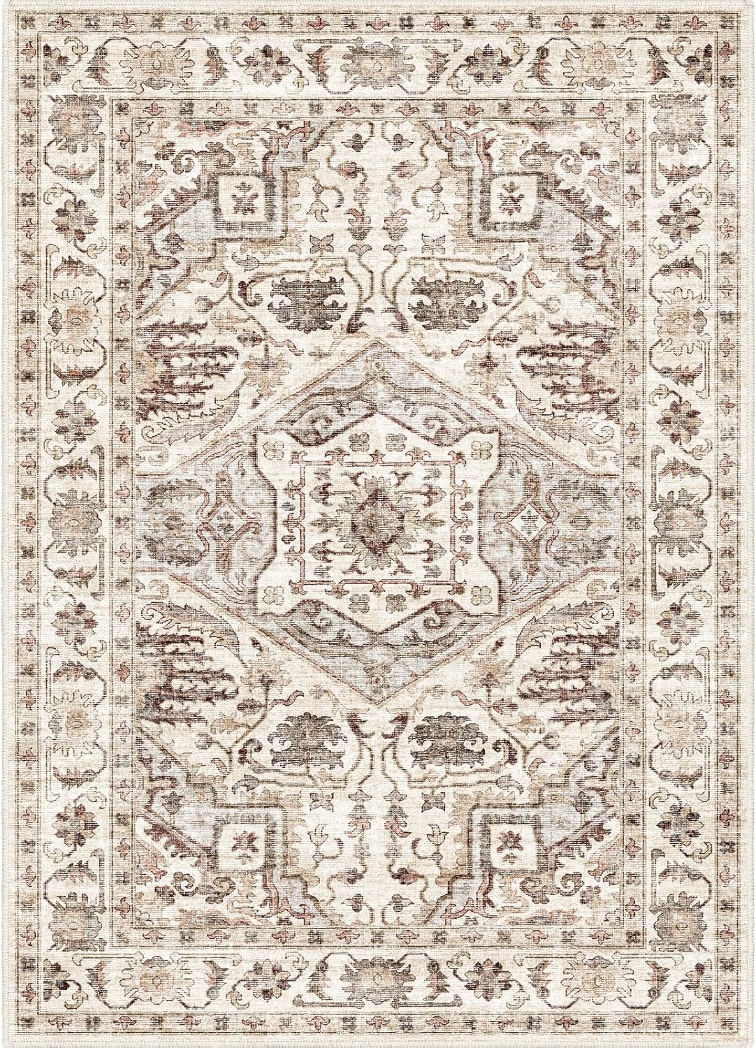 Vintage Design 5x7 Area Rug with Non Slip Backing for Home
