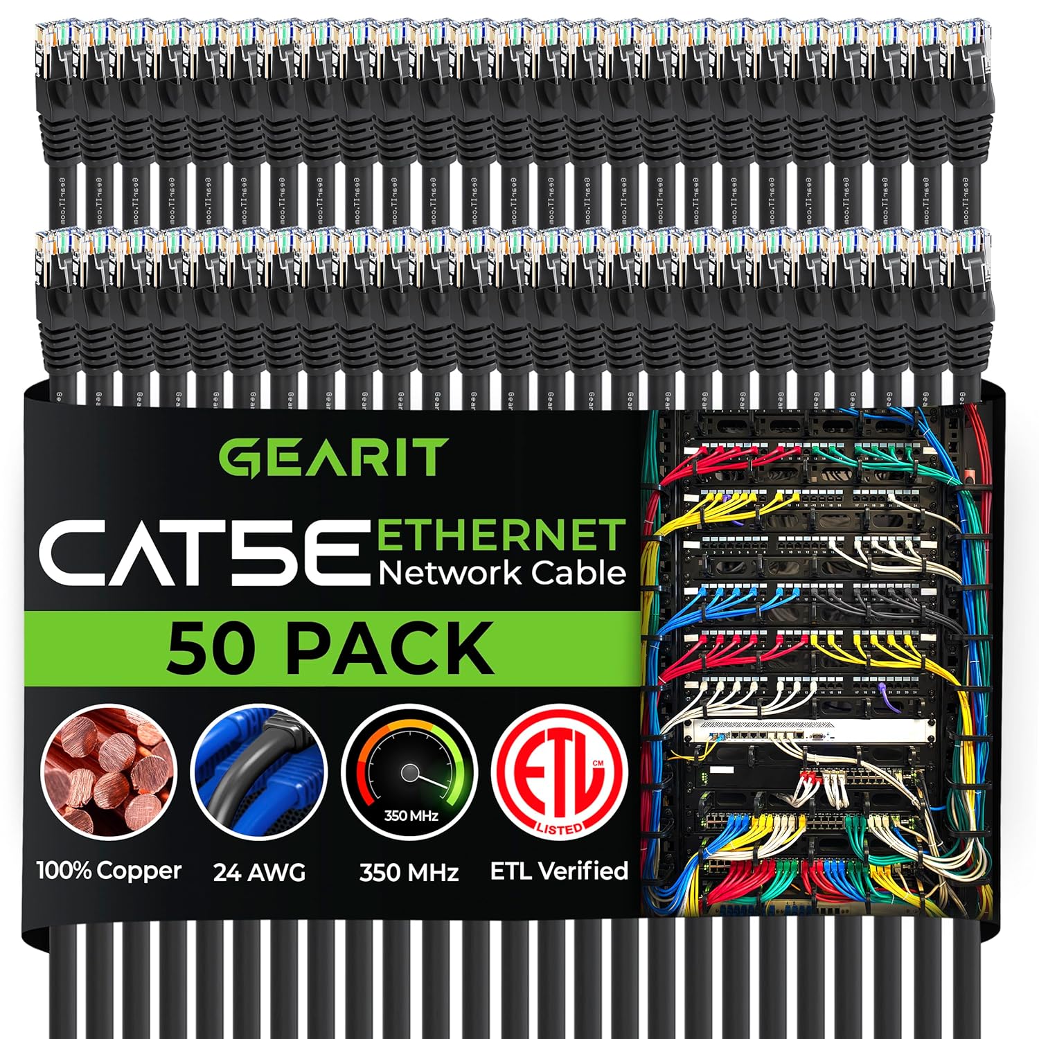 GearIt 50-Pack Cat5e Ethernet Patch Cable 1 Foot - Snagless