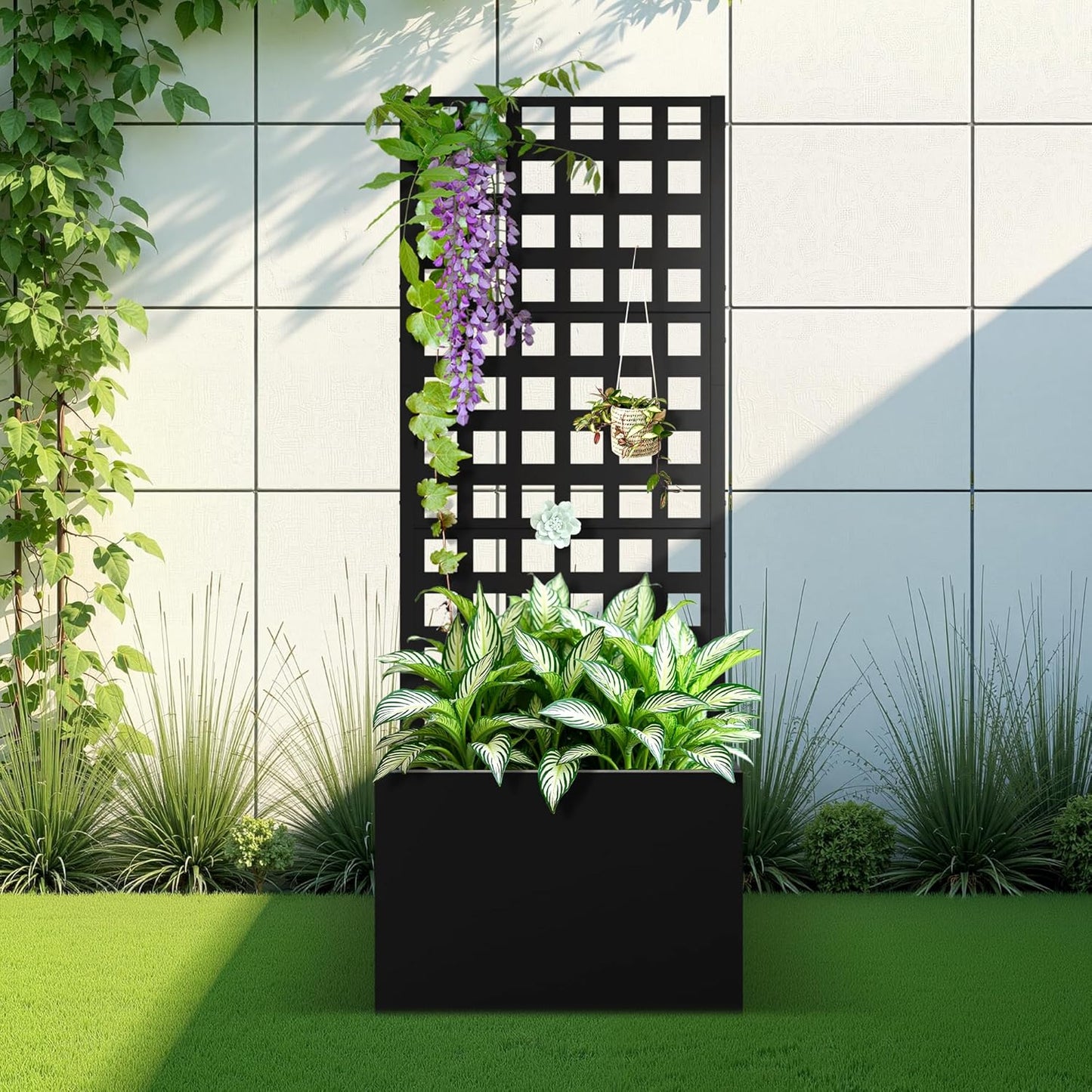 Metal Raised Garden Bed with Trellis for Climbing Plants