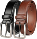 Men's Leather Dress Belt 2Pack - Genuine Leather, Classic Styles