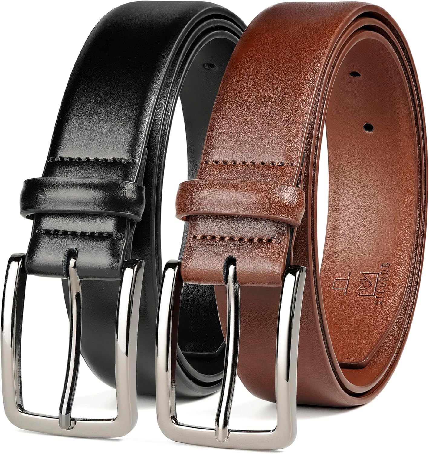 MILORDE Men's Leather Dress Belt 2Pack for Work and Casual Wear